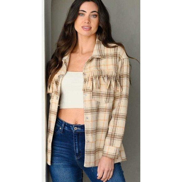 Cloud Ten Women's Plaid Fleece Button Down Jacket - Picture 1 of 3